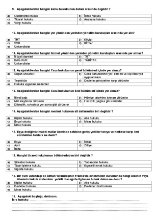 Genel Hukuk Dersi Çalışma Soruları
