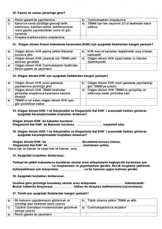 Genel Hukuk Dersi Çalışma Soruları