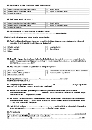 Genel Hukuk Dersi Çalışma Soruları