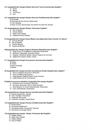 Halkla İlişkiler Dersi Çalışma Soruları - Test