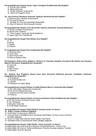 Halkla İlişkiler Dersi Çalışma Soruları - Test