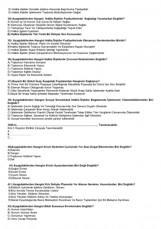 Halkla İlişkiler Dersi Çalışma Soruları - Test
