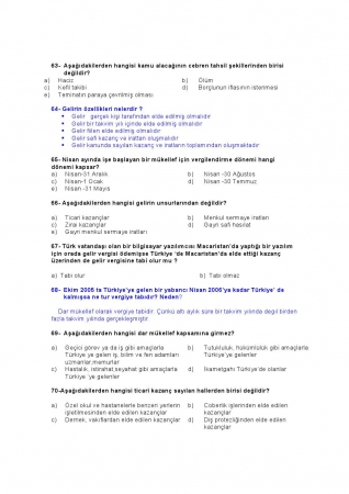 Vergi Hukuku Vize Çalışma Soruları - Test