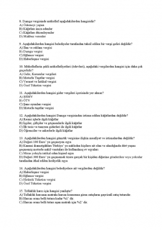 Türk Vergi Sistemi Dersi Çalışma Soruları