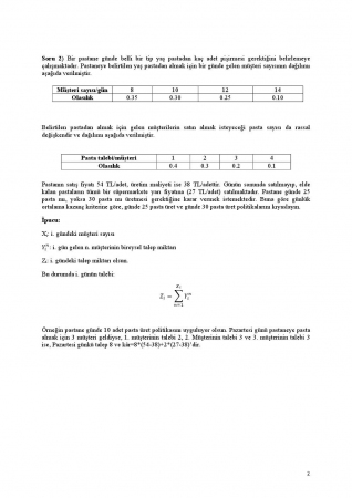 Sistem Simulasyonu Dersi Kısa Sınav Soruları
