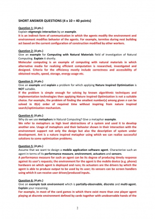 Natural Computing Midterm Exam Questions