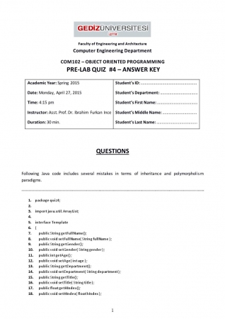 Object Oriend Programing 4.Quiz Questions and Solutions