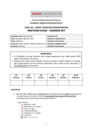 Object Oriend Programing Midterm Exam Questions