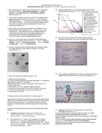 Moleküler Biyoloji -1 Vize Soru ve Cevapları 2008