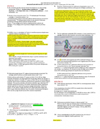 Moleküler Biyoloji -1 Vize Soru ve Cevapları 2010