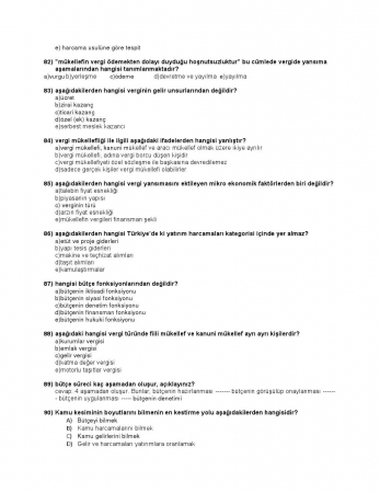 Kamu Maliyesi Dersi Final Çalışma Soruları