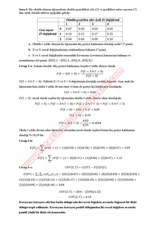 İstatistik Dersi Final Soruları ve Cevapları (A-Grubu)