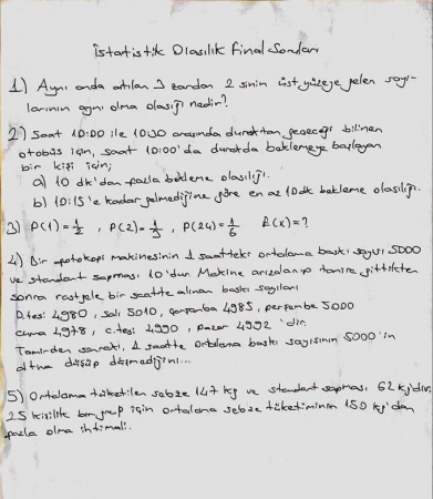 İstatistik ve Olasılık Final Soruları - 2015