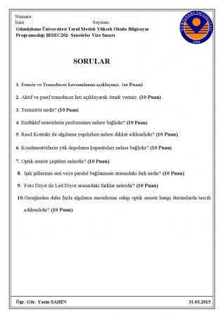 Sensörler Dersi Vize Soruları 2015