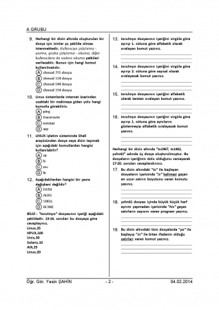 Açık Kaynak İletişim Sistemi Dersi Bütünleme Soruları