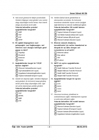 Ağ Temelleri Vize Soruları 2015
