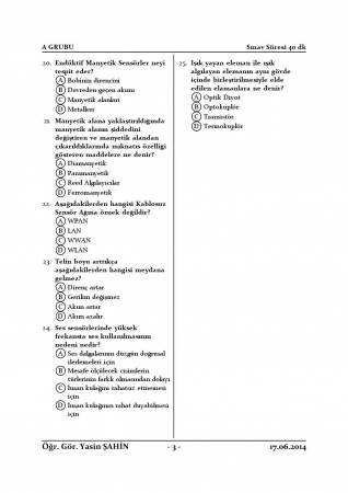 Sensörler Dersi Vize Soruları 2014