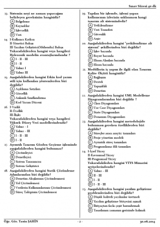 Yazılım Mimarileri Dersi Bütünleme Soruları 2014