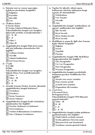Yazılım Mimarileri Dersi Final Soruları 2014