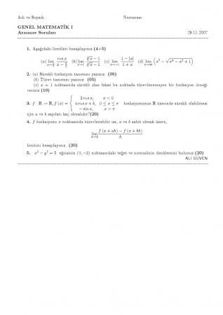 Genel Matematik -1 Vize Soruları