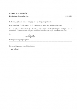 Genel Matematik-1 Bütünleme Soruları 2009