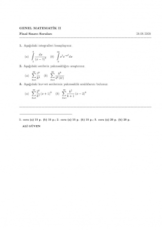 Genel Matematik-2 Final Soruları 2009