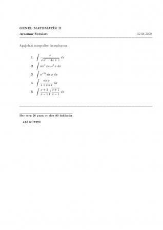 Genel Matematik-2 Vize Soruları 2009