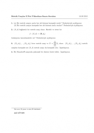 Metrik Uzaylar-2 Not Yükseltme Soruları