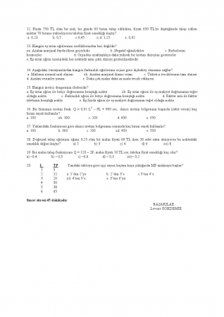 Mikro İktisat-1 Final Soru ve Cevapları 2015