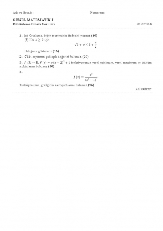 Genel Matematik -1 Bütünleme Soruları