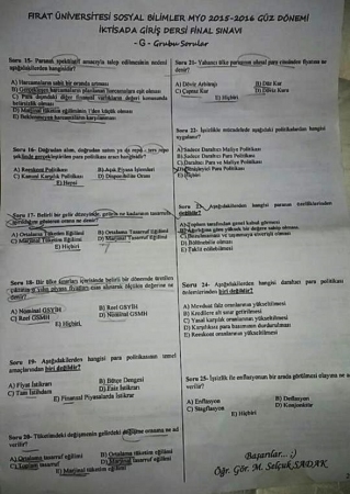 İktisada Giriş Dersi Final Soruları