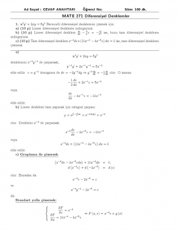 Diferansiyel Denklemler Vize Soruları ve Çözümleri