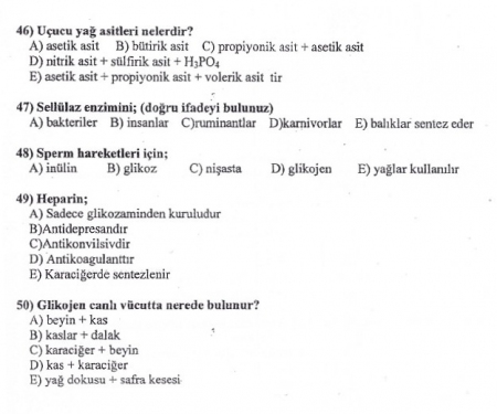 Biyokimya -1 Vize Soruları - Veterinerlik Fakültesi