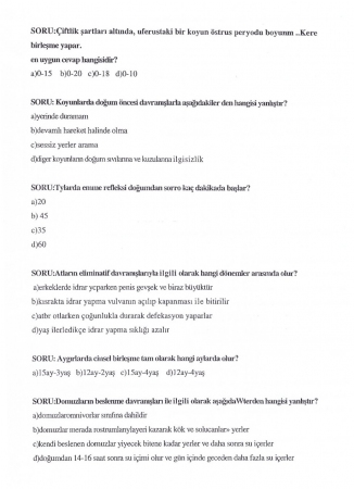 Hayvan Davranışları Dersi Final Soruları