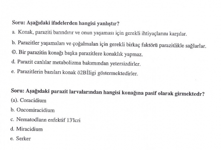 Genel Parazitoloji Dersi Vize Soruları