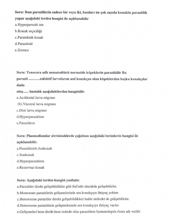 Genel Parazitoloji Dersi Vize Soruları