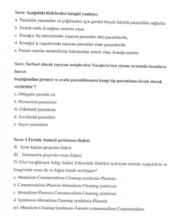 Genel Parazitoloji Dersi Vize Soruları