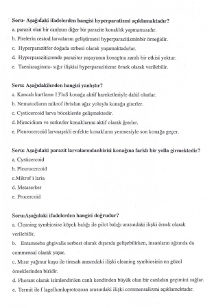 Genel Parazitoloji Dersi Vize Soruları