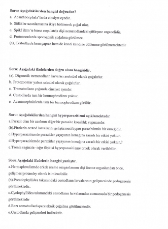 Genel Parazitoloji Vize Soruları ve Cevapları
