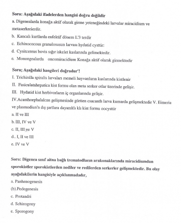 Genel Parazitoloji Vize Soruları ve Cevapları