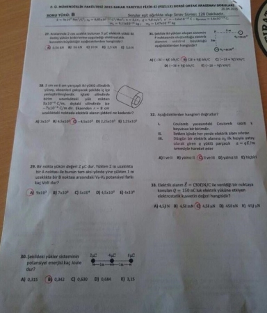 Fizik -2 Vize Soruları  (Test) - 20.04.2015