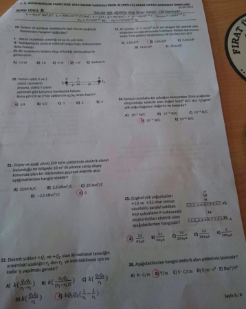 Fizik -2 Vize Soruları  (Test) - 20.04.2015