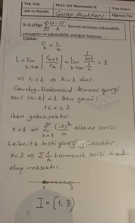 Matematik -2 Vize Soruları ve Çözümleri - 2015