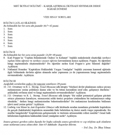 Karşılaştırmalı İktisadi Sitemler Dersi Vize Soruları