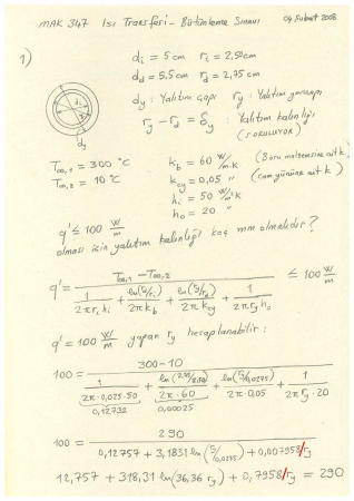 Isı Transferi Dersi Bütünleme Soruları ve Cevapları