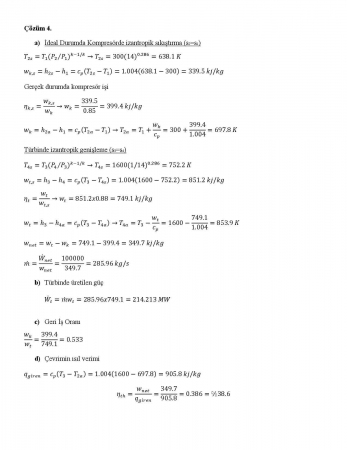 Termodinamik -2 Vize Soruları ve Çözümleri - 2015