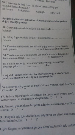 Turizm Coğrafyası Dersi Final Soruları