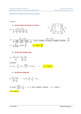 Isı Transferi Dersi Vize Soruları 2010