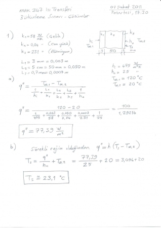 Isı Transferi Bütünleme Soruları ve Cevapları 2010