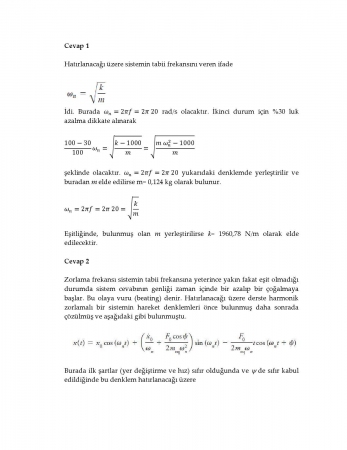 Mekanik Titreşimler Vize Soruları ve Cevapları